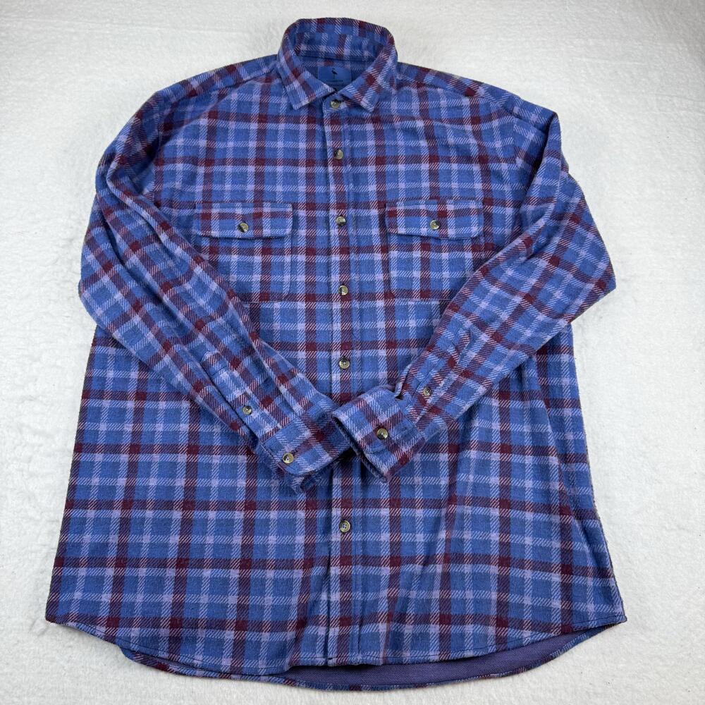 Tailor Byrd Shirt Mens Size XL Blue Plaid Flannel Long Sleeve Button Up Casual